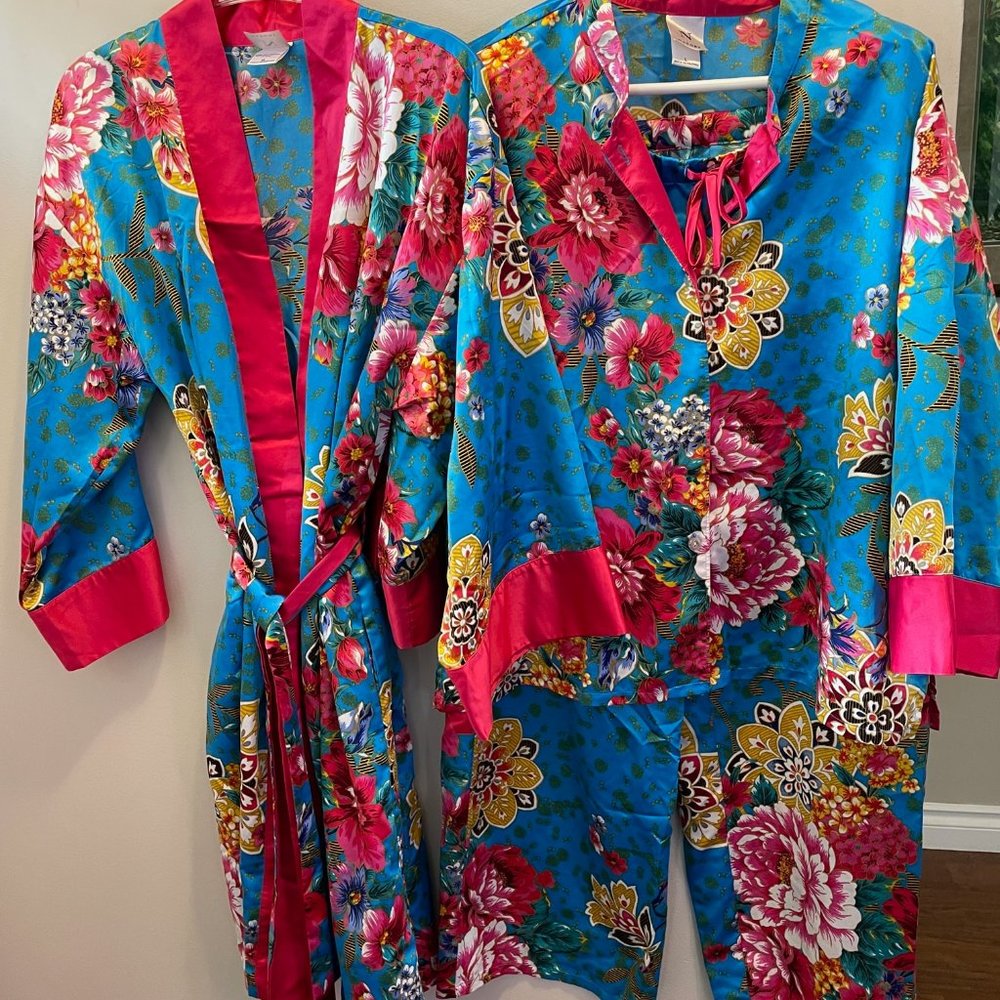 Natori Satin Pajama and Robe Set, L